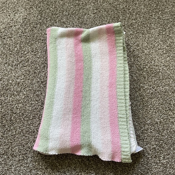 Just One Year Carters Pink Green White Stripes Chenille Knit Baby Blanket Lovey